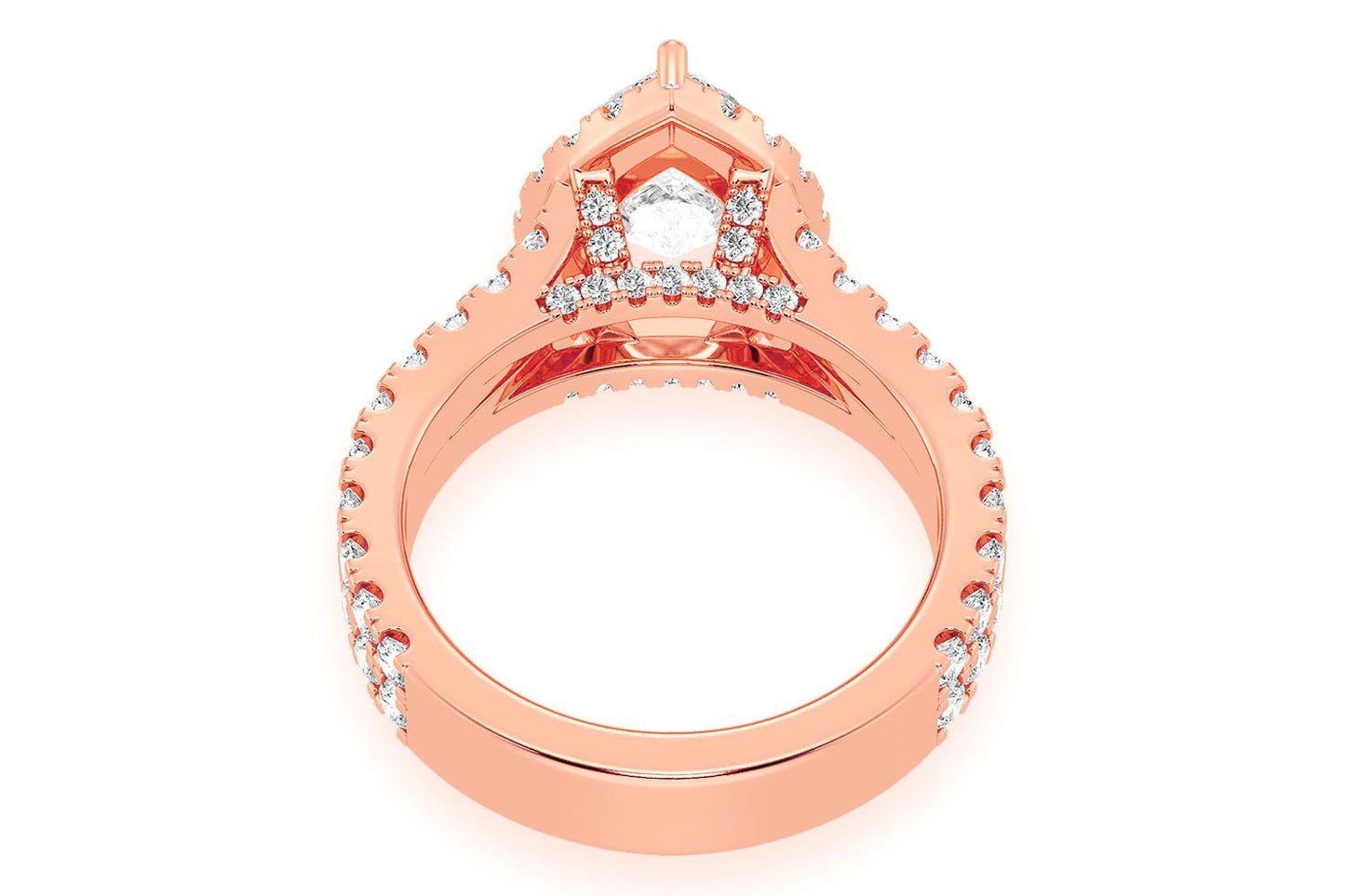 SPHINX - 2.00CT PEAR SOLITAIRE - TWO ROW SPLIT SCALLOP - DIAMOND ENGAGEMENT RING