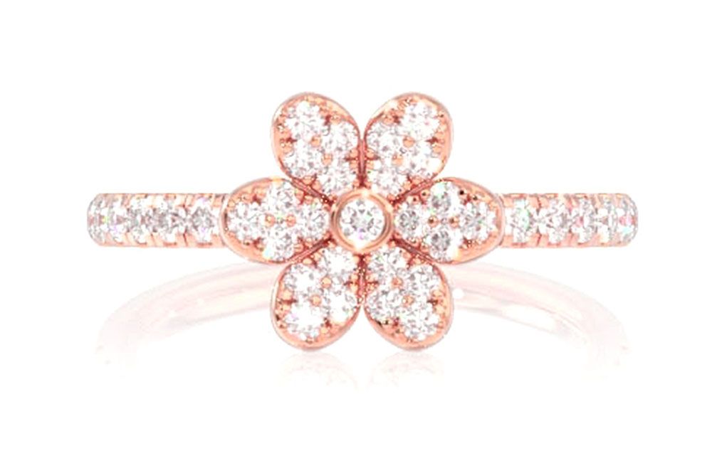 INEL CU DIAMANT ȘI FLOARE, AUR MASIV DE 14K, 0.50CT