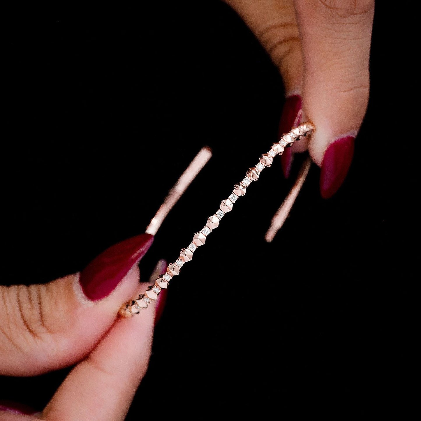 POINTED HEX DIAMOND FLEX BANGLE BRACELET 0.25CTW 14K SOLID GOLD