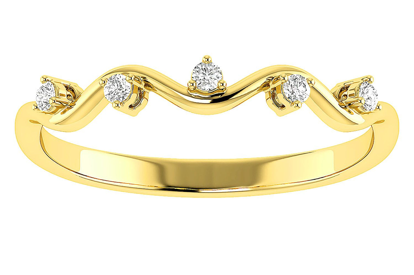 WAVY DIAMOND BAND RING 14K SOLID GOLD 0.06CTW