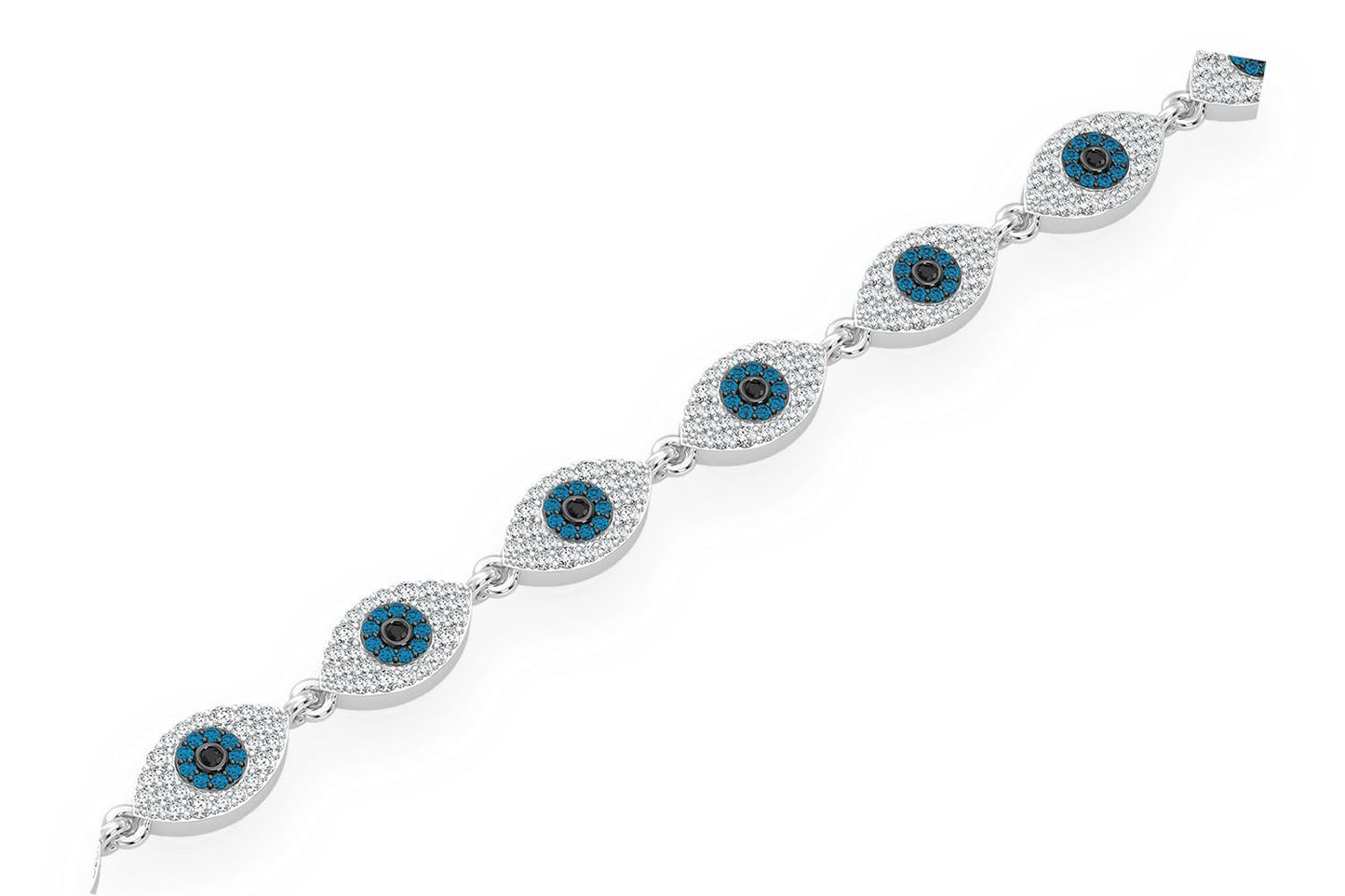 EVIL EYE ETERNITY DIAMOND BRACELET 14K SOLID GOLD 2.45CTW