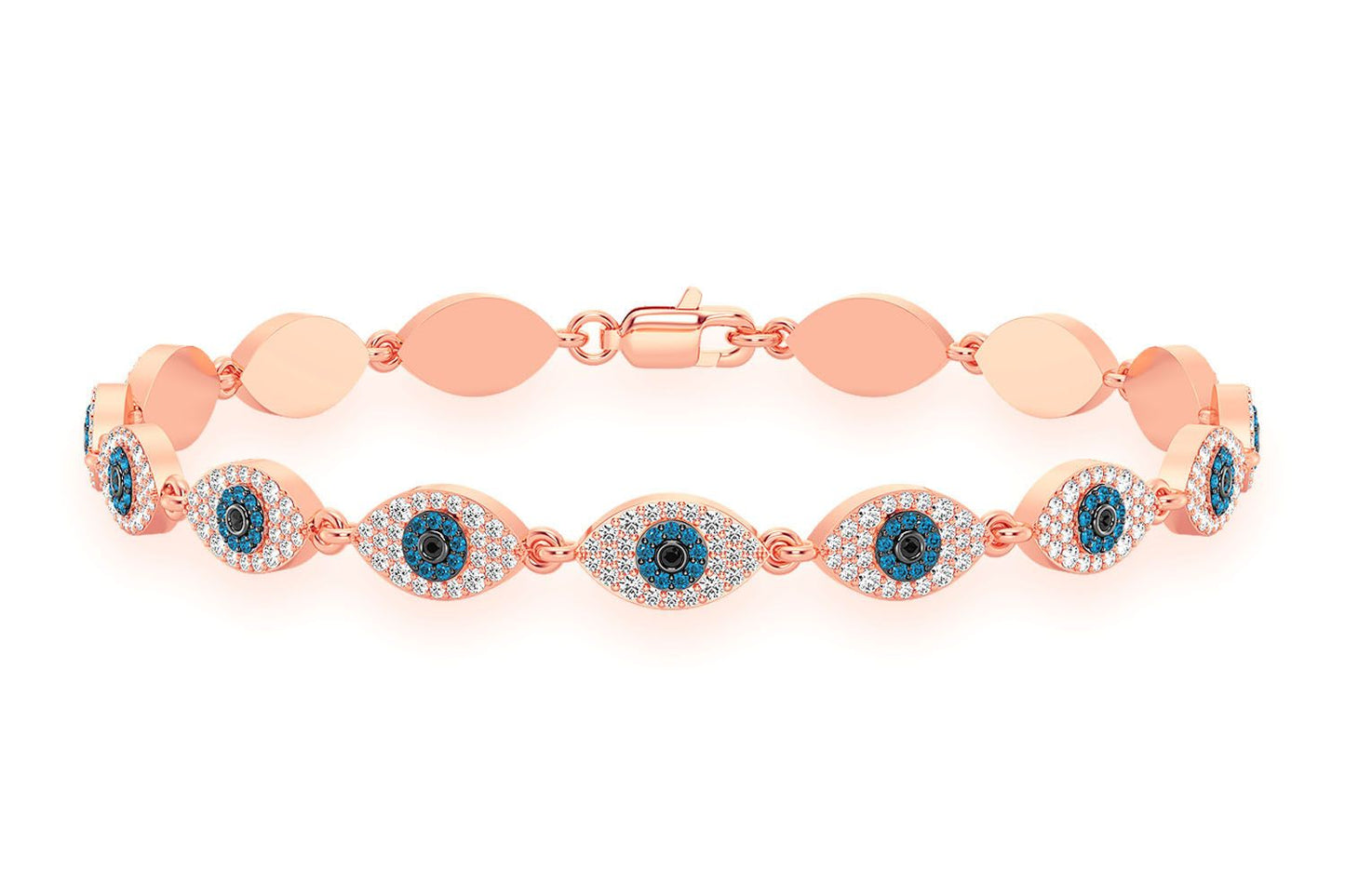 EVIL EYE ETERNITY DIAMOND BRACELET 14K SOLID GOLD 2.45CTW