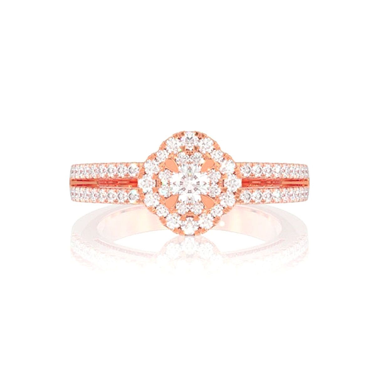 0.50CTW DOUBLE HALO FLOWER SPLIT SHANK - DIAMOND ENGAGEMENT RING