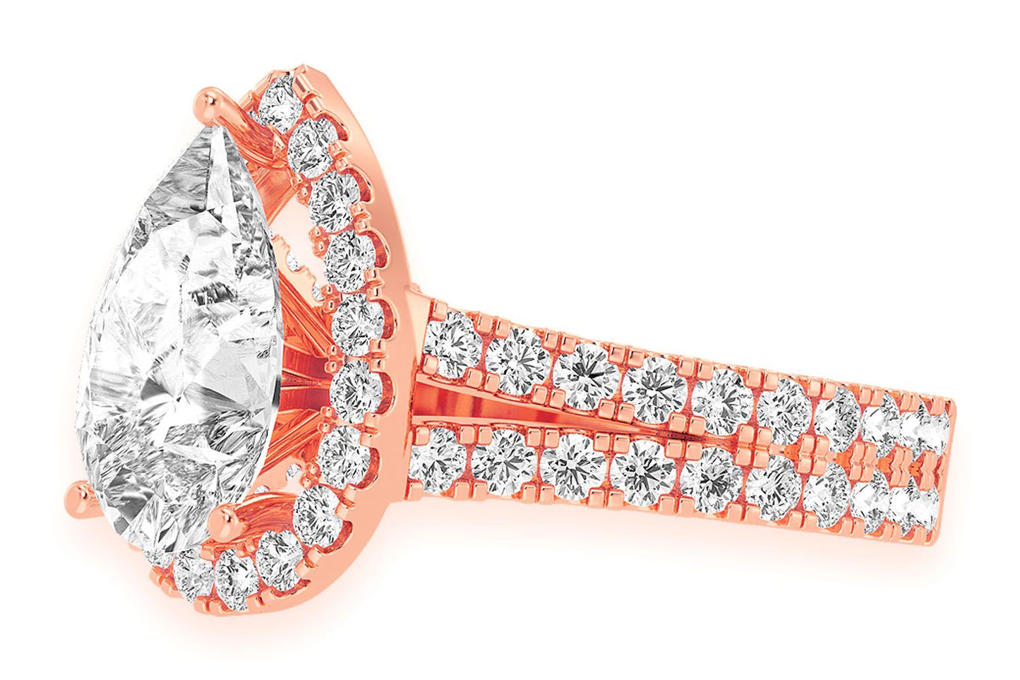 SPHINX - 3.00CT PEAR SOLITAIRE - TWO ROW SPLIT SCALLOP - DIAMOND ENGAGEMENT RING
