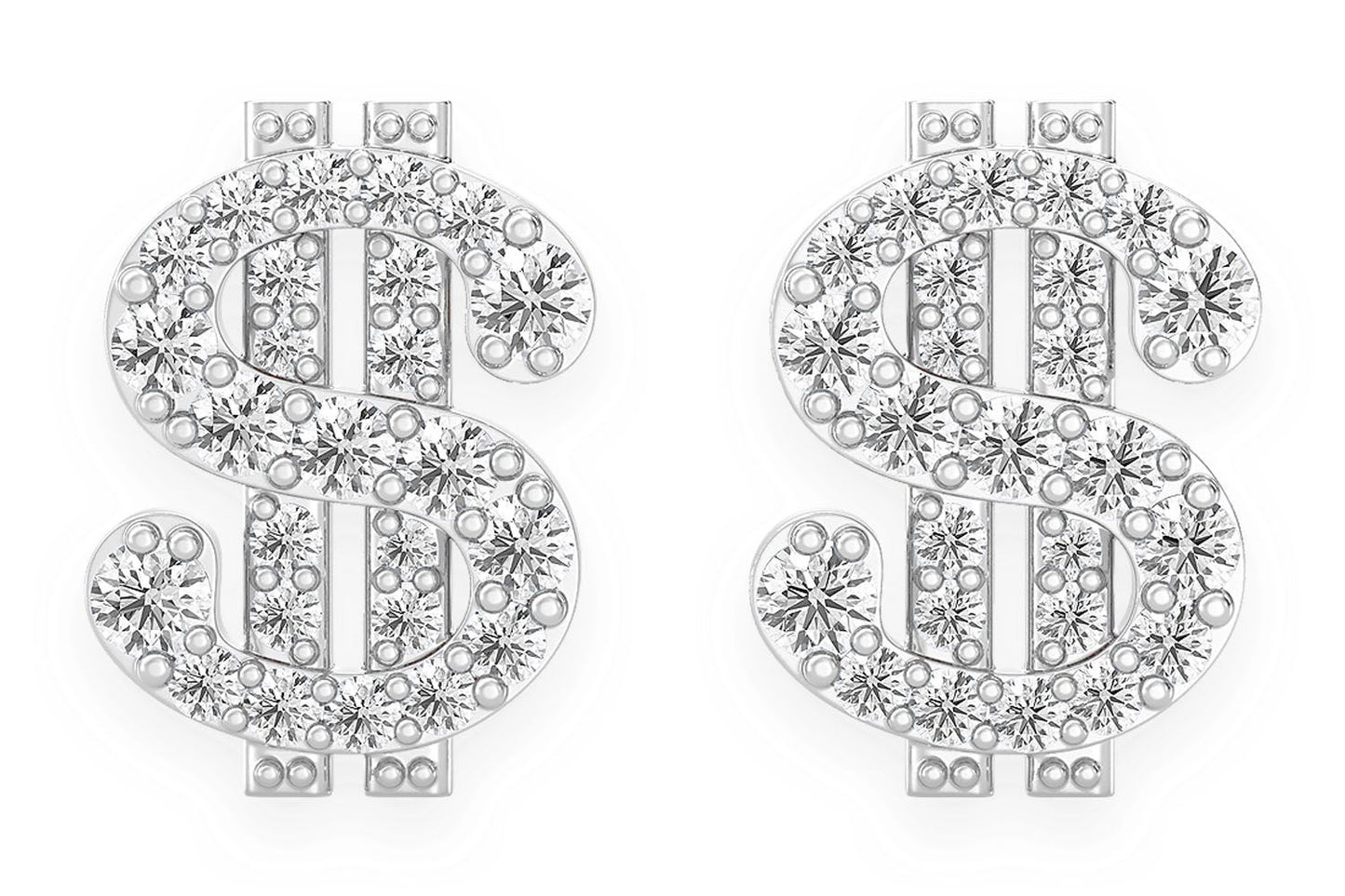 US DOLLAR SIGN STUD DIAMOND EARRINGS 14K SOLID GOLD 0.35CTW