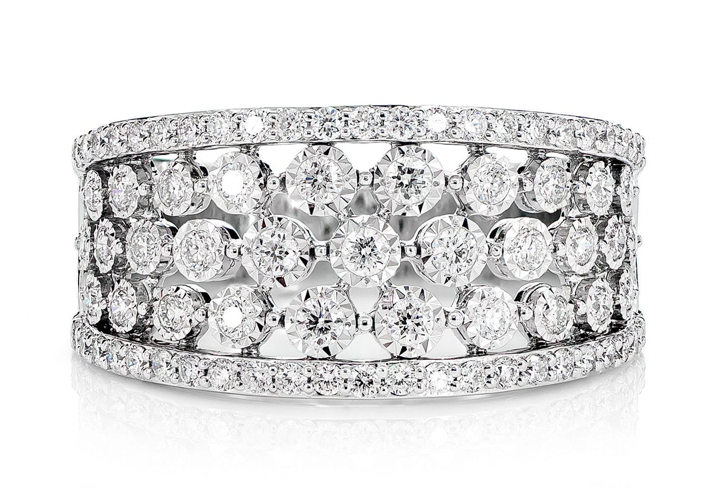 OPEN MIRACLE SET DIAMOND WIDE BAND RING 14K SOLID GOLD 0.65CTW