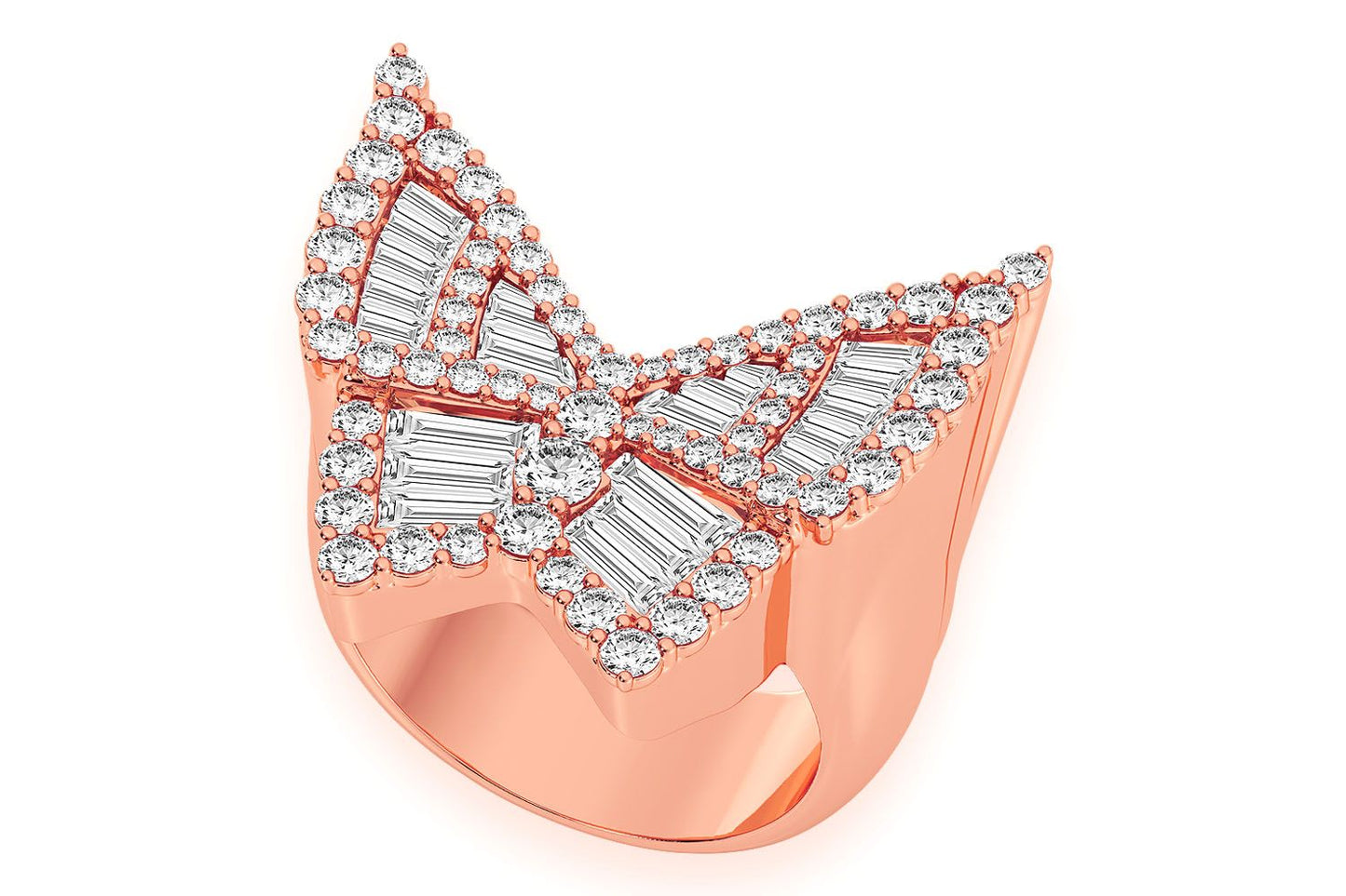 BUTTERFLY BAGUETTE SIGNET DIAMOND RING 14K SOLID GOLD 1.85CTW