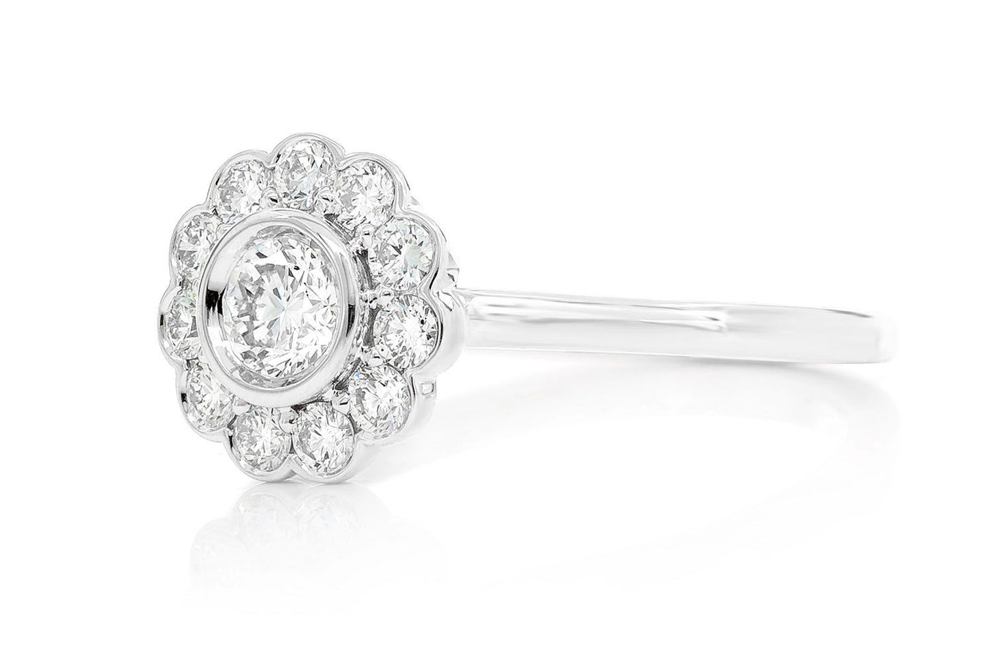 FLOWER BEZEL HALO DIAMOND RING 14K SOLID GOLD 0.65CTW
