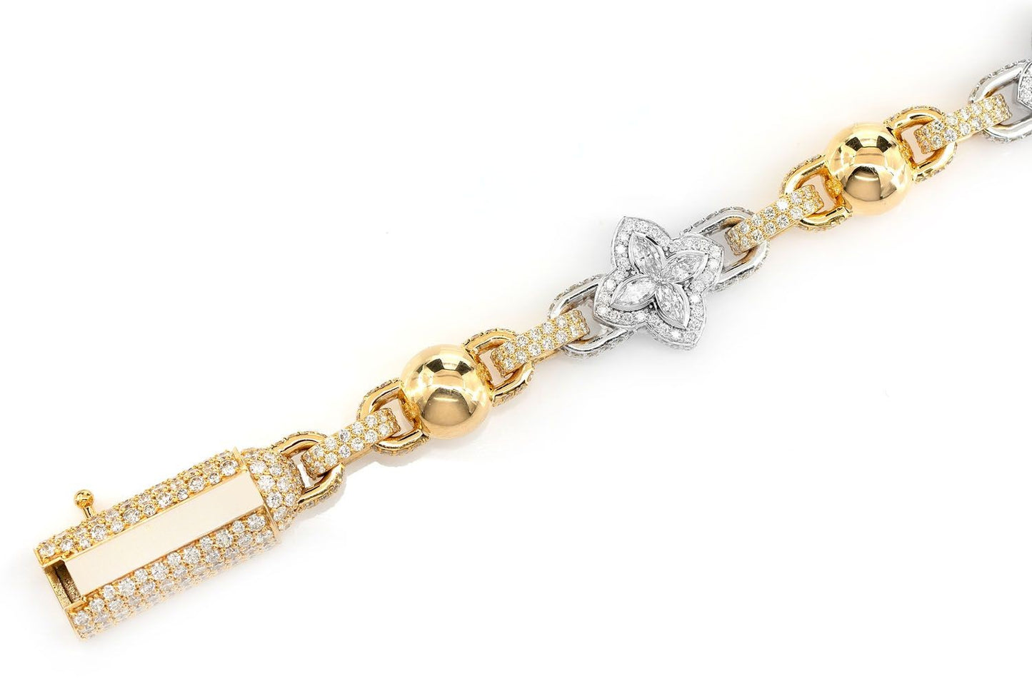 BEADED MARQUISE FLOWER ROLO BRACELET 14K SOLID GOLD 14.50CTW