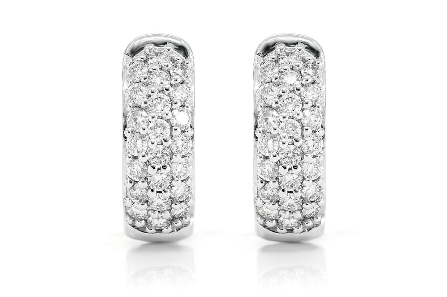 THREE ROW BUBBLY TAPERED HOOP DIAMOND EARRINGS 14K SOLID GOLD 0.82CTW