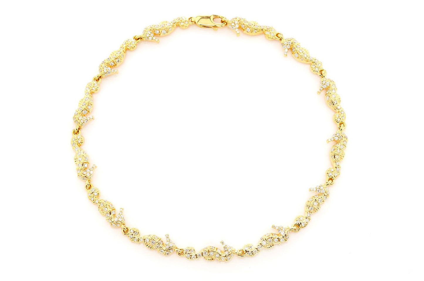 SEAHORSE ETERNITY DIAMOND BRACELET 14K SOLID GOLD 1.35CTW