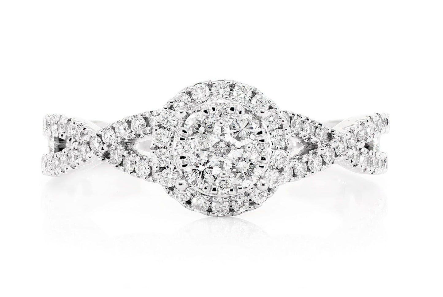 ROUND MOSAIC TWISTED HALO DIAMOND RING 14K SOLID GOLD 0.55CTW