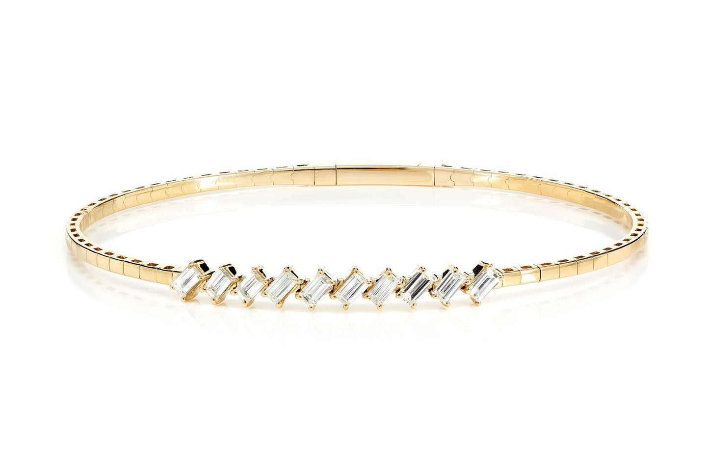 BRĂȚARĂ FLEXIBILĂ CU DIAMANTE, FORMAT BAGUETTE, AUR MASIV DE 14K, 0.85 CT