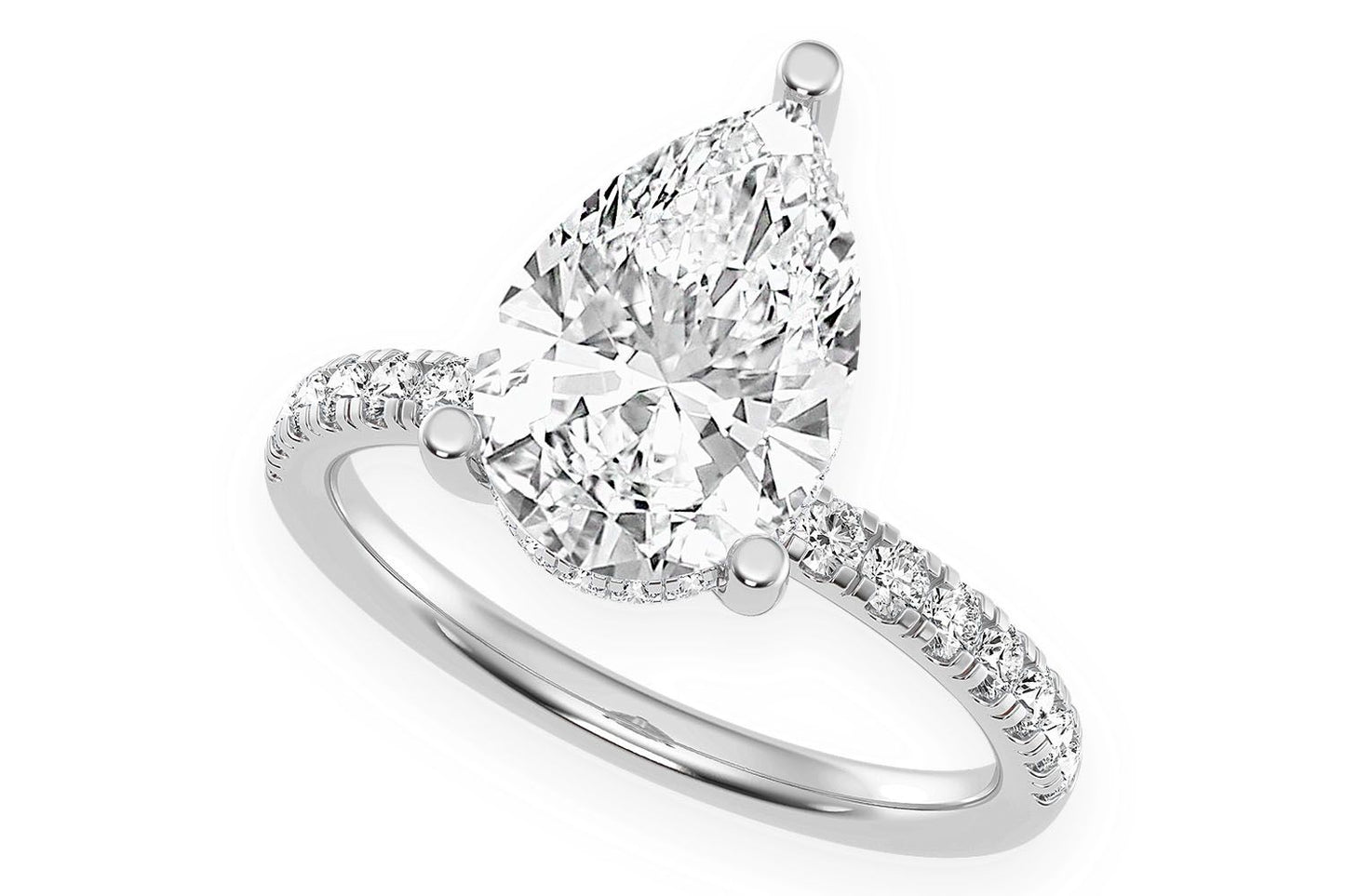 3.00CT PEAR SOLITAIRE - ONE ROW UNDER HALO - DIAMOND ENGAGEMENT RING