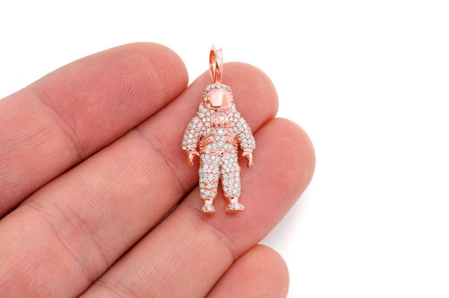 SPACE ASTRONAUT DIAMOND PENDANT 14K SOLID GOLD 1.00CTW