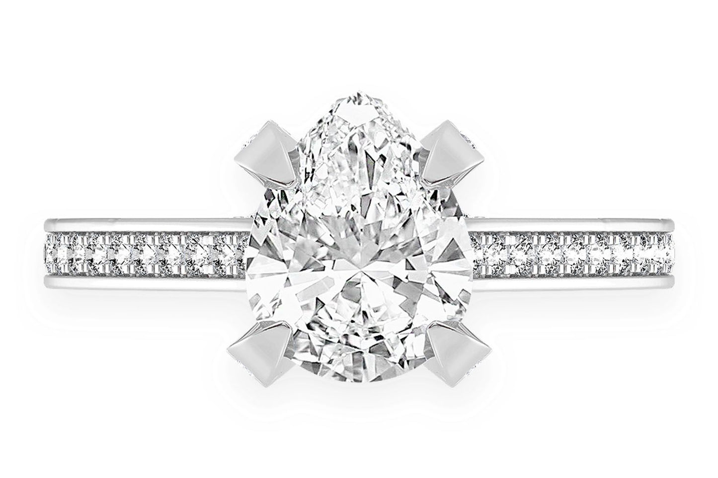2.00CT PEAR SOLITAIRE - DELUXE ONE ROW SCALLOP - DIAMOND ENGAGEMENT RING