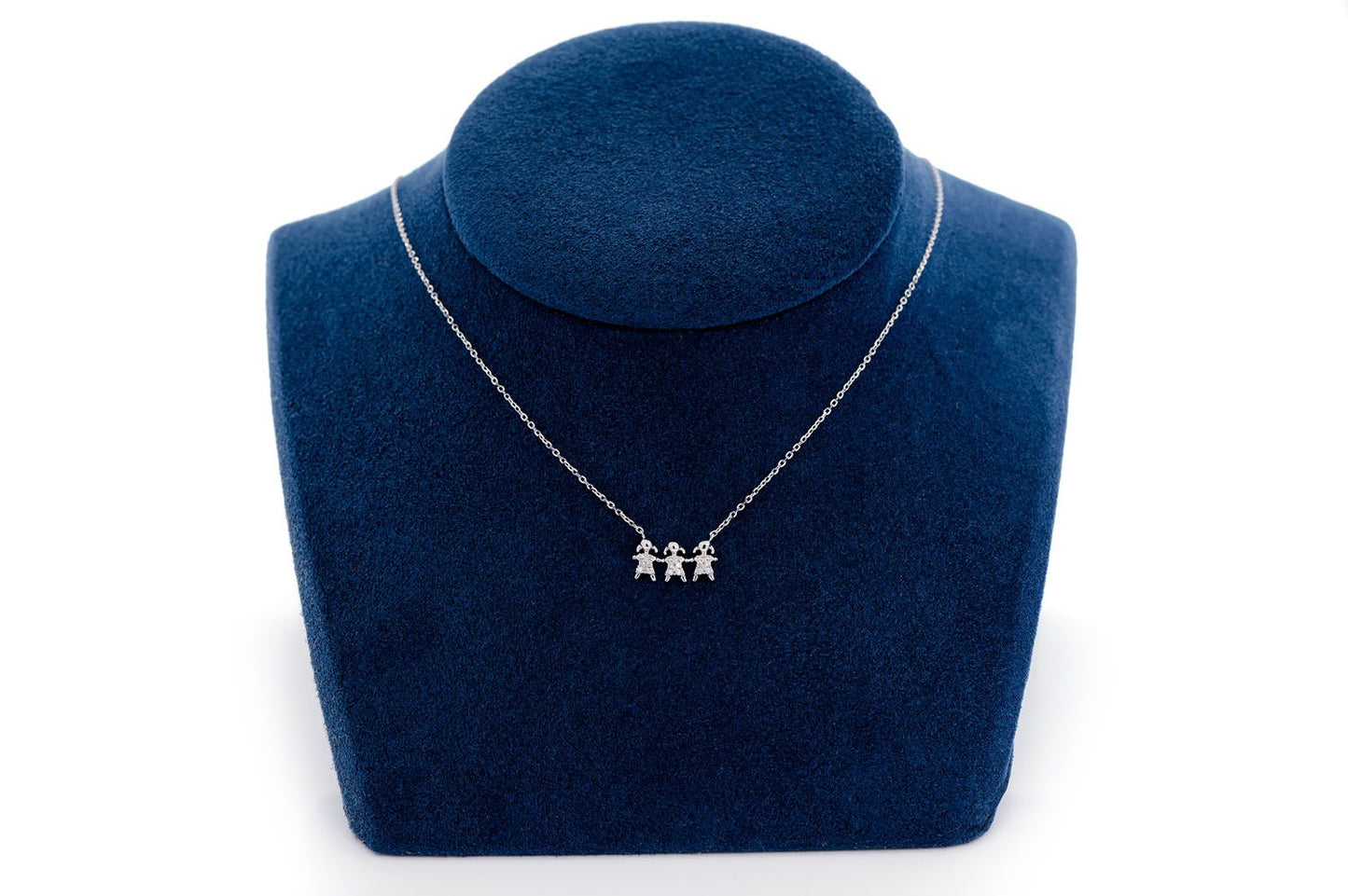 THREE GIRLS DIAMOND NECKLACE 14K SOLID GOLD 0.05CTW