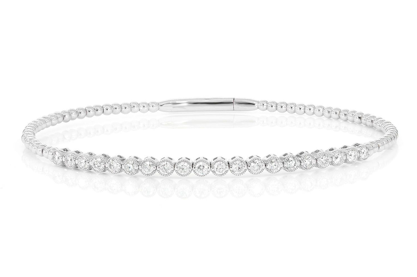 BEADED MILGRAIN DIAMOND FLEX BANGLE BRACELET 0.75CTW 14K SOLID GOLD