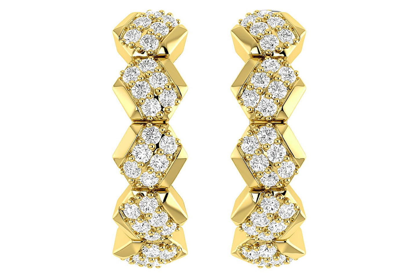 STAGGERED DIAMOND HOOP EARRINGS 14K SOLID GOLD 0.30CTW