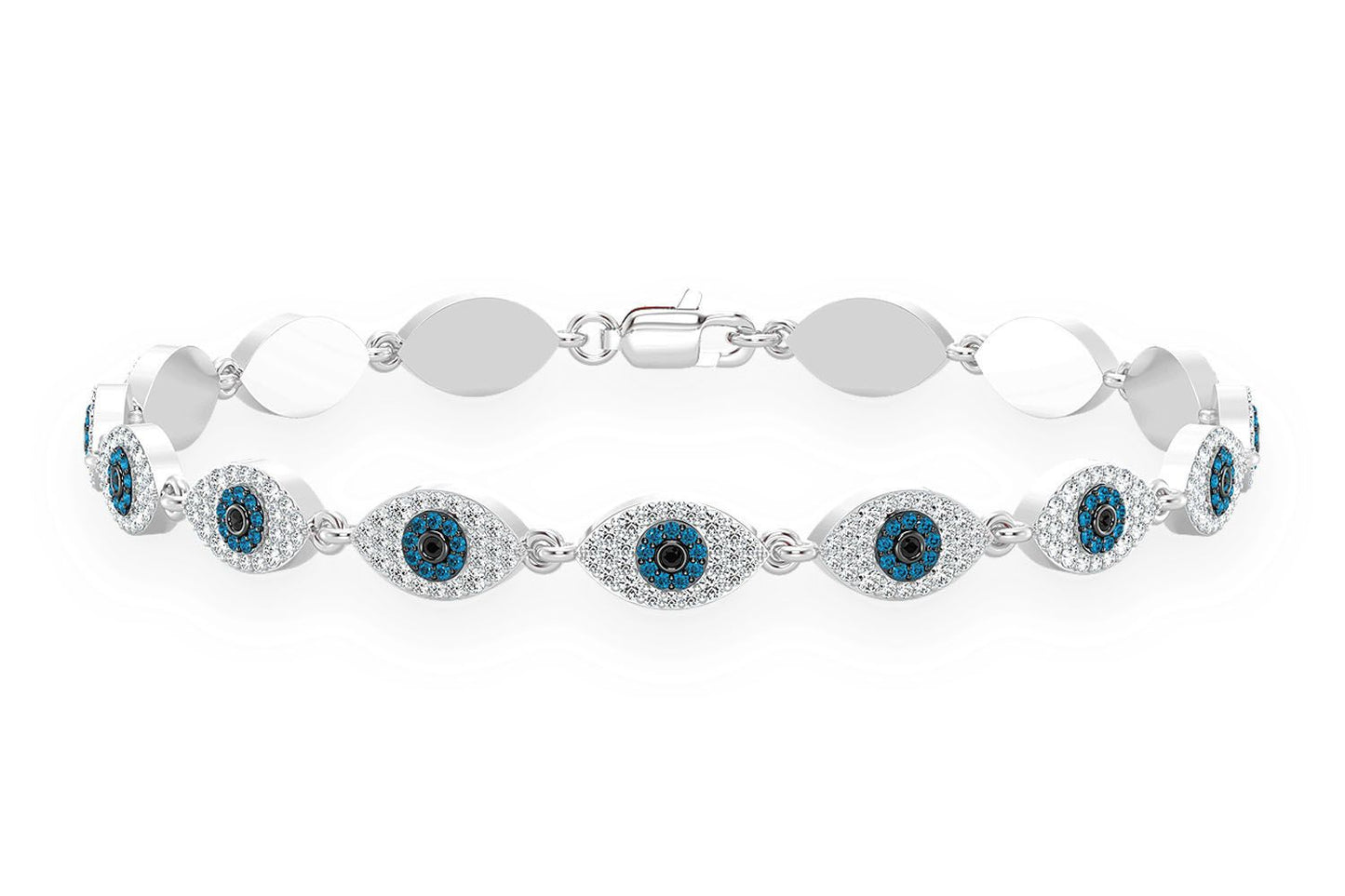 EVIL EYE ETERNITY DIAMOND BRACELET 14K SOLID GOLD 2.45CTW