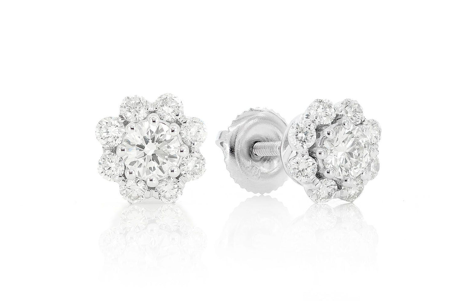 FLORAL HALO DIAMOND EARRINGS 14K SOLID GOLD 1.00CTW