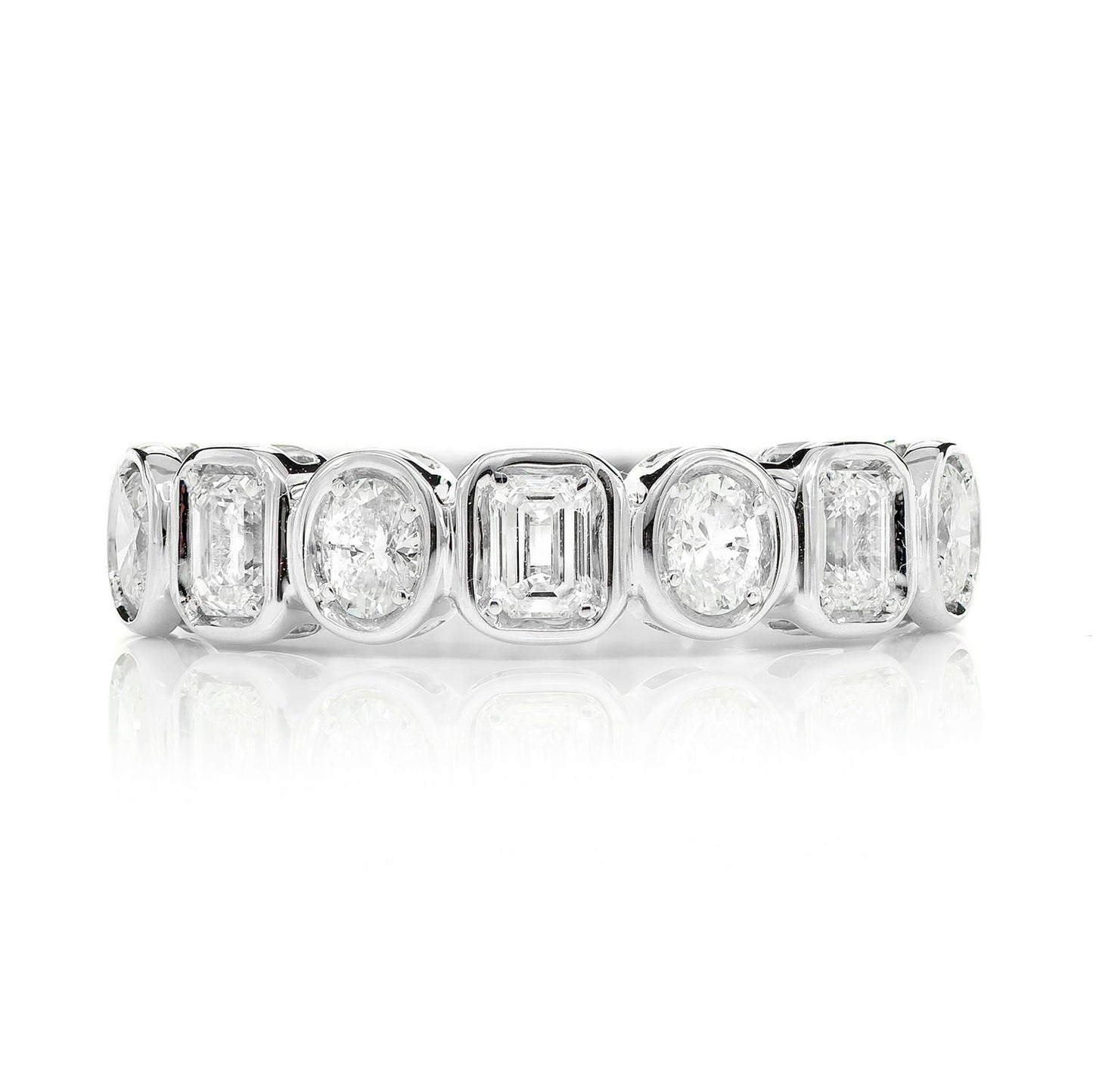 OVAL AND BAGUETTE BEZEL DIAMOND BAND RING 14K SOLID GOLD 0.80CTW