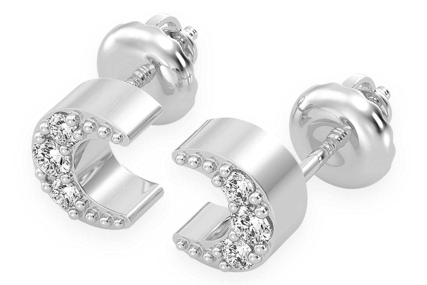CERCEI MOON STUD CU DIAMANTE, AUR MASIV DE 14K, 0.05CT