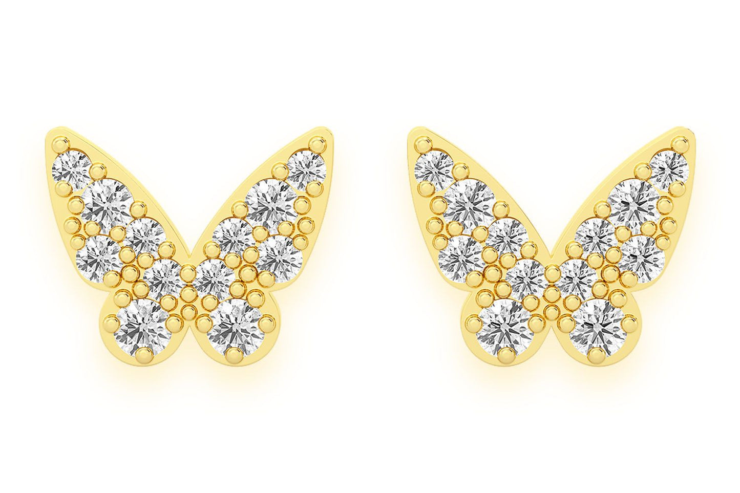 BUTTERFLY STUD DIAMOND EARRINGS 14K SOLID GOLD 0.15CTW