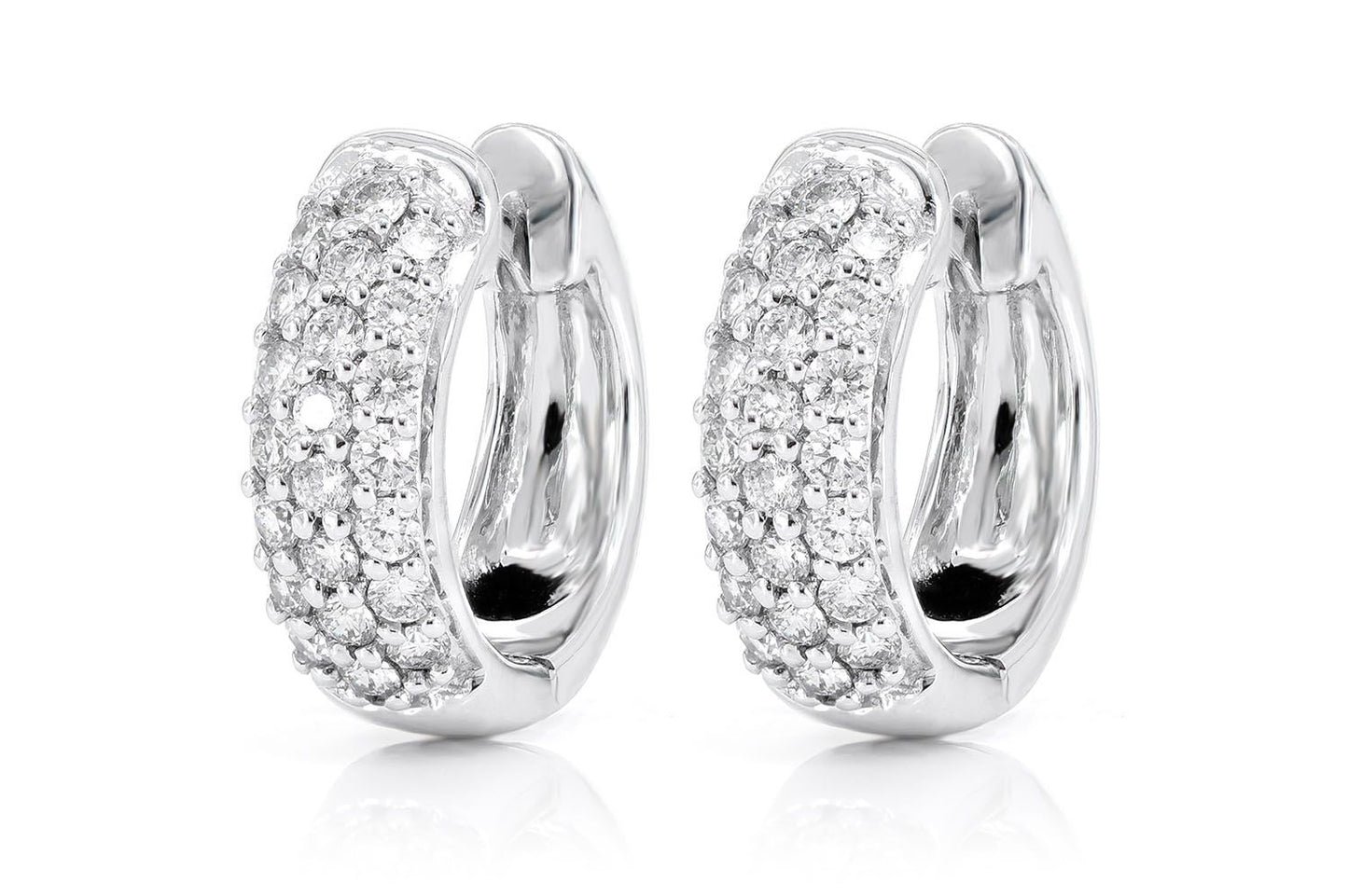 THREE ROW BUBBLY TAPERED HOOP DIAMOND EARRINGS 14K SOLID GOLD 0.82CTW