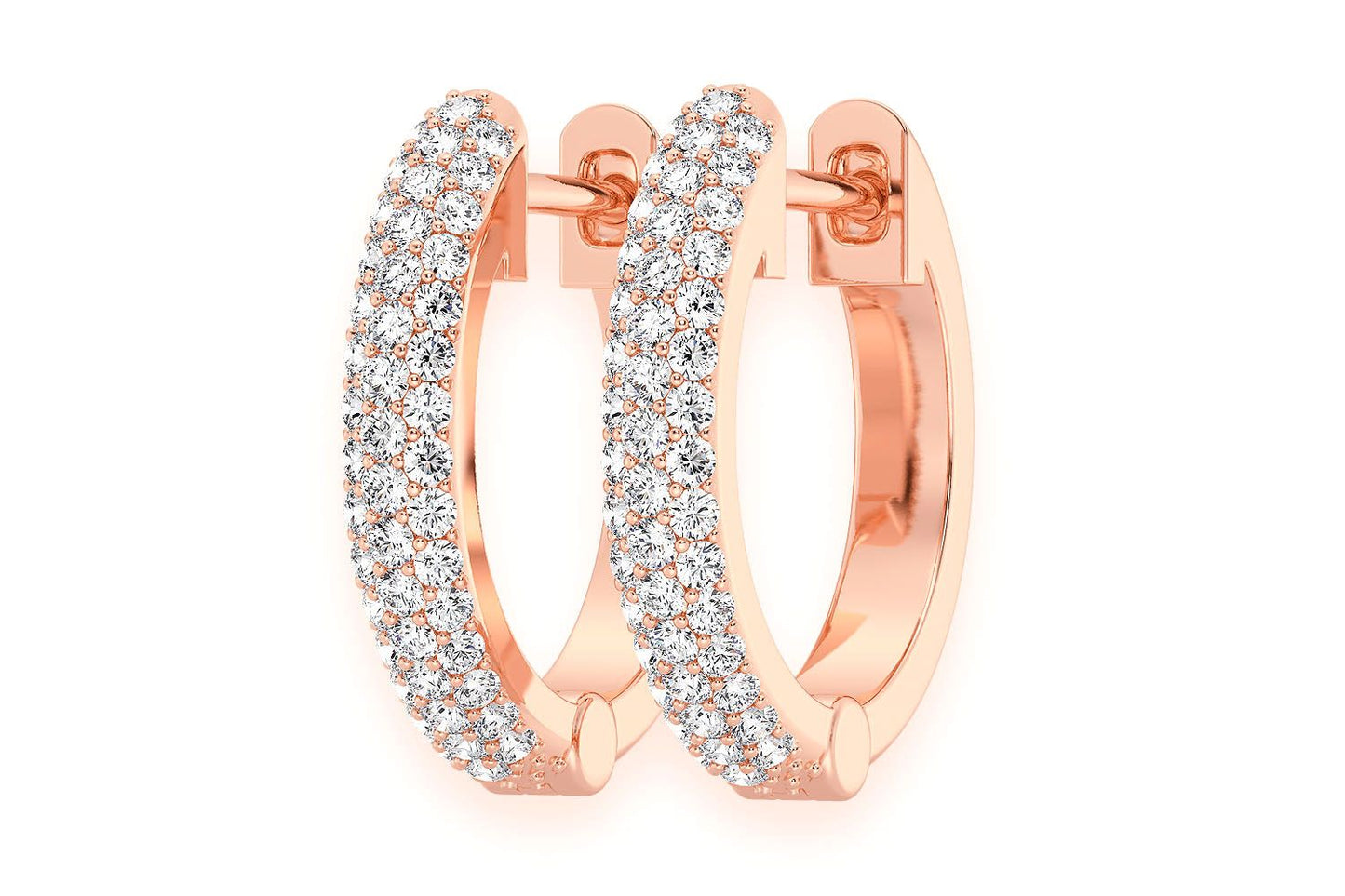 CERCEI CU TREI RÂNDURI DE DIAMANTE, AUR MASIV DE 14K, 0.20CT