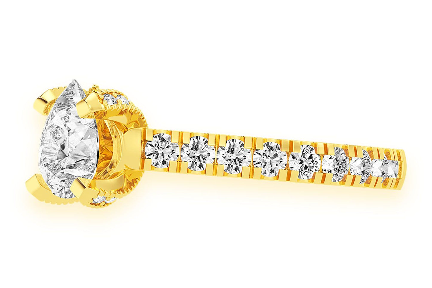 THINN - 1.00CT PEAR SOLITAIRE - SINGLE ROW SCALLOP - DIAMOND ENGAGEMENT RING