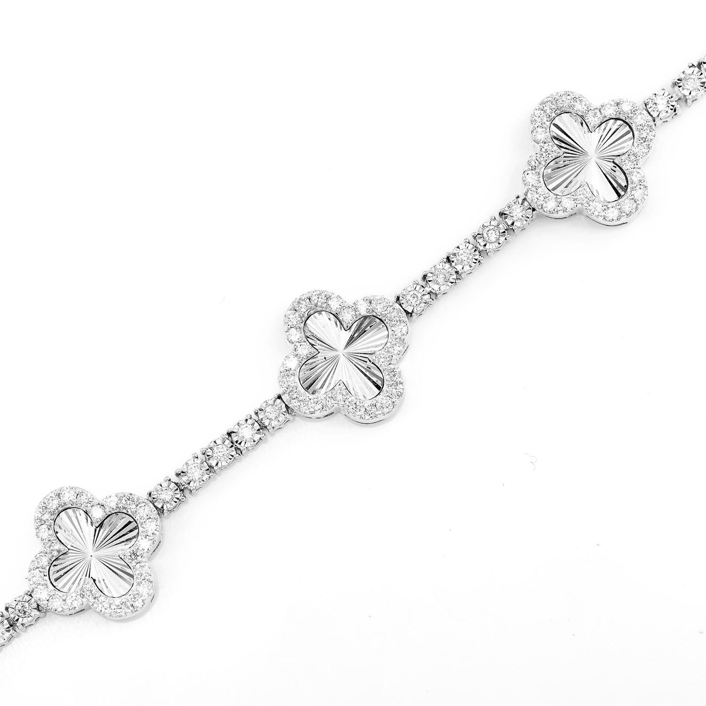 MIRACLE CLOVER LINK DIAMOND TENNIS BRACELET SOLID GOLD 2.00CTW
