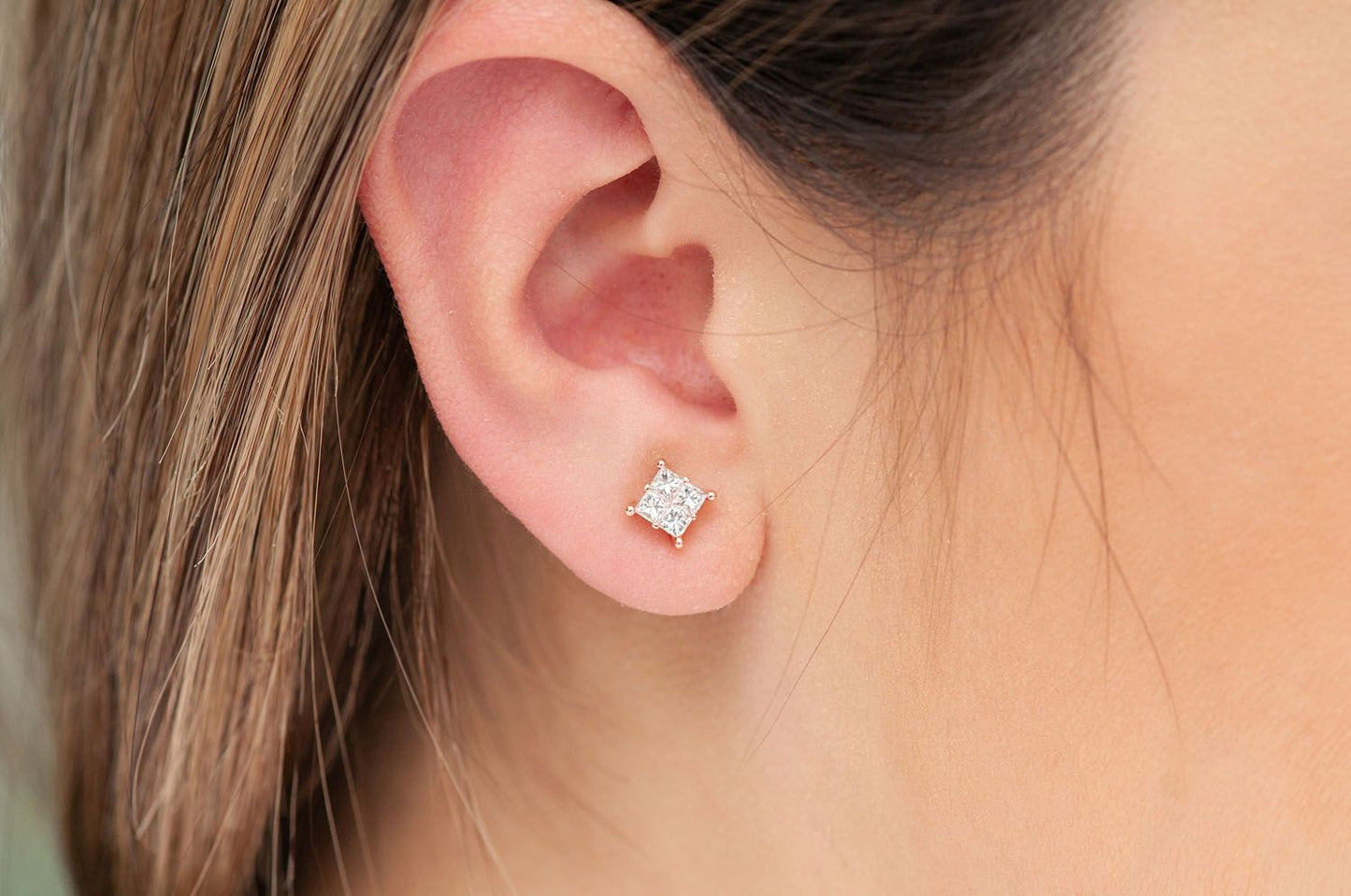 0.75CTW QUAD STUD DIAMOND EARRINGS 14K SOLID GOLD