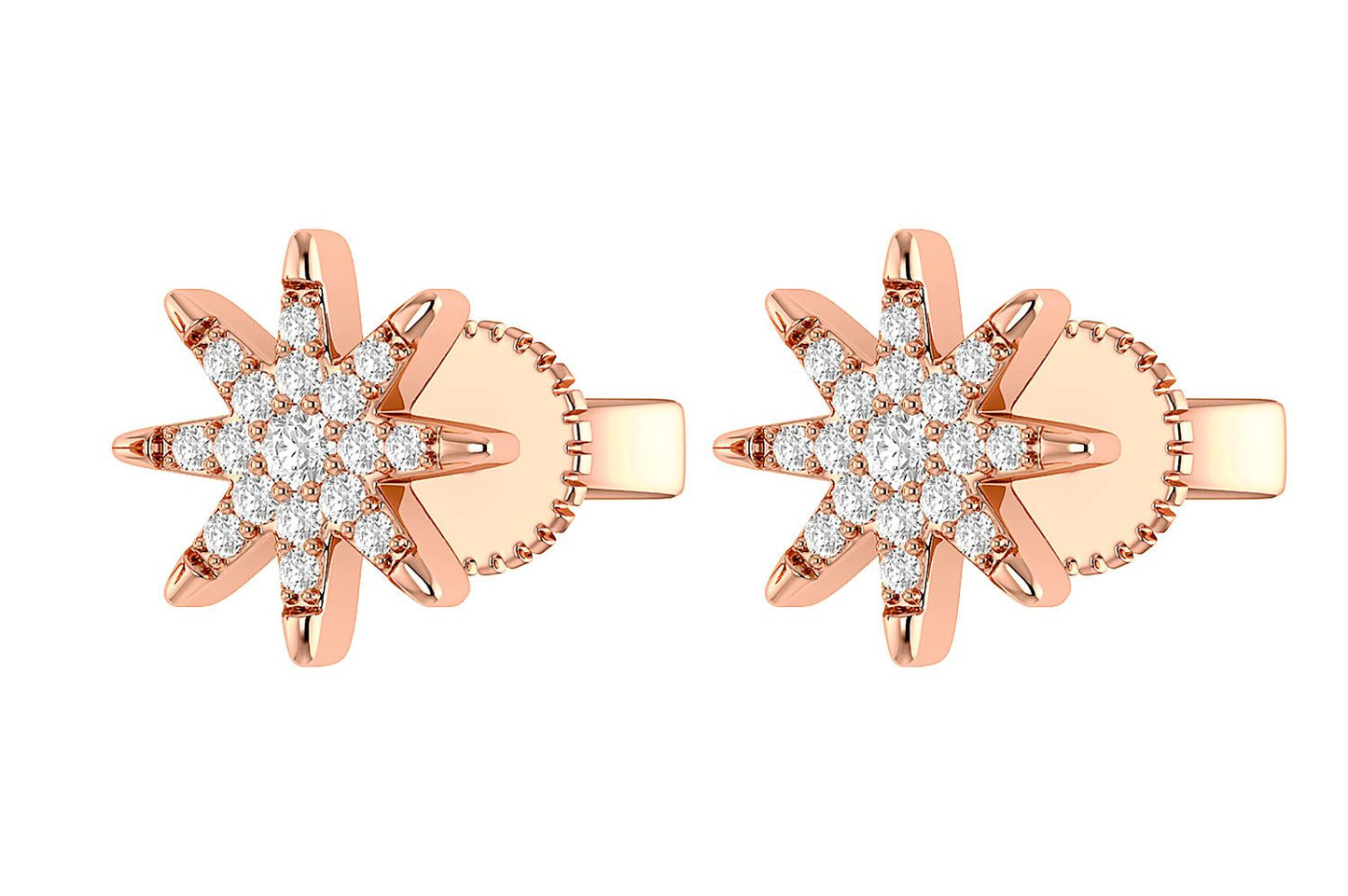 EIGHT POINT STAR STUD EARRINGS 14K SOLID GOLD 0.20CTW