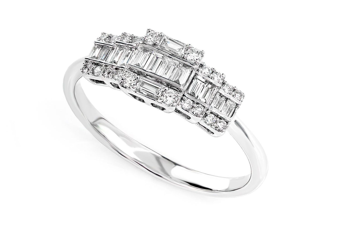 0.38CTW ROUND AND BAGUETTE CLUSTER - DIAMOND ENGAGEMENT RING - 14K SOLID GOLD