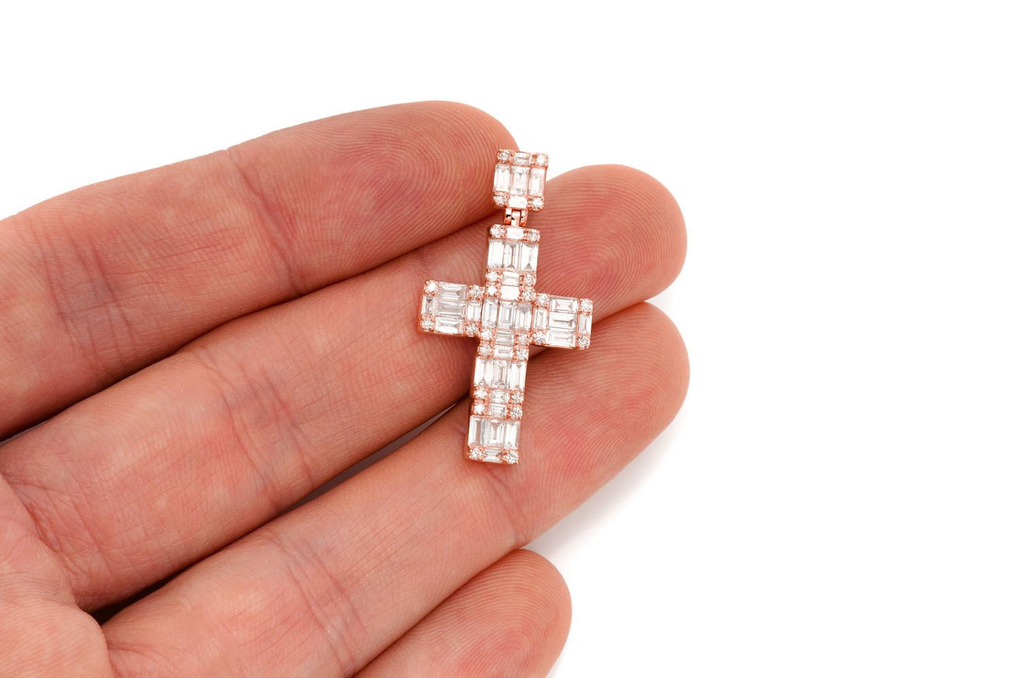 BAGUETTE CROSS DIAMOND PENDANT 14K SOLID GOLD 1.80CTW