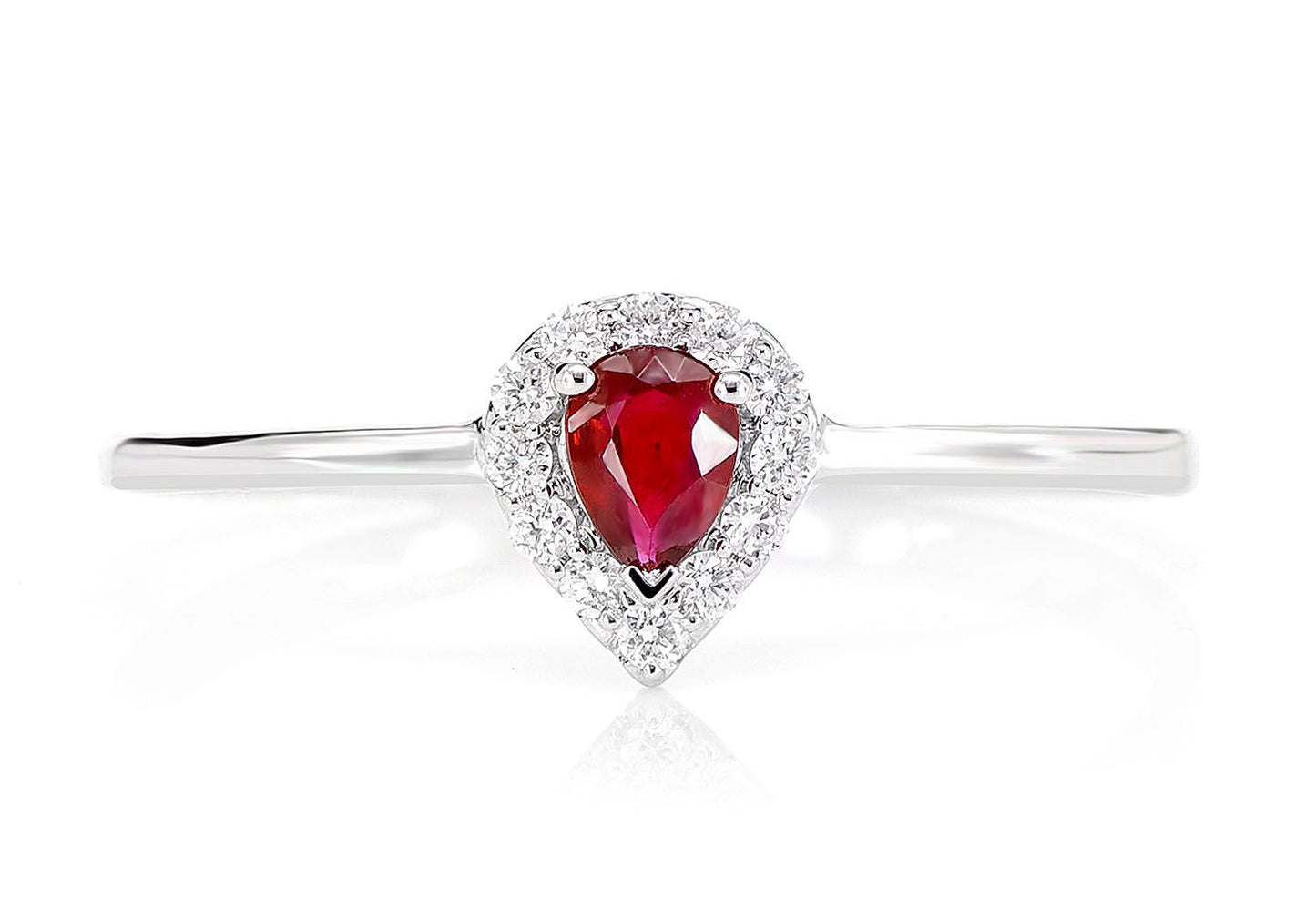 INEL DE LOGODNĂ CU RUBIN ȘI DIAMANTE ÎN FORMĂ DE PARĂ - 100% NATURAL - AUR MASIV DE 14K - 0.08CT