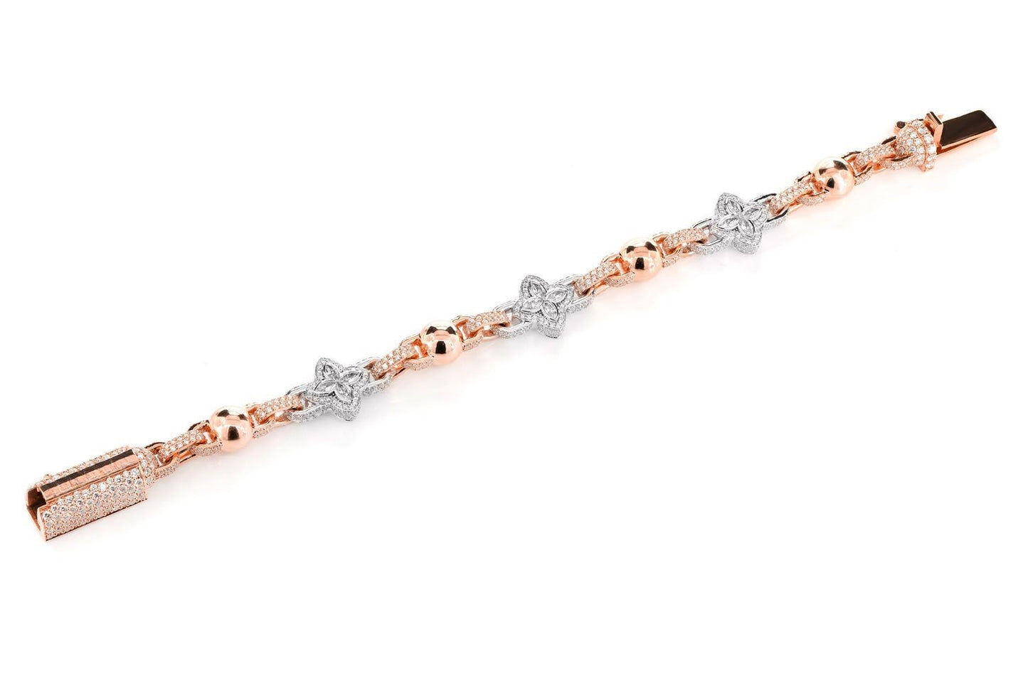 BEADED MARQUISE FLOWER ROLO BRACELET 14K SOLID GOLD 14.50CTW