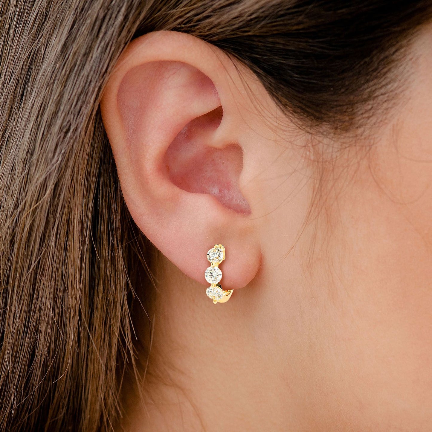 THREE STONE DIAMOND HOOP EARRINGS 14K SOLID GOLD 1.75CTW