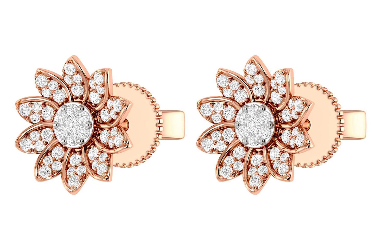 SUNFLOWER DIAMOND STUD EARRINGS 14K SOLID GOLD 0.30CTW