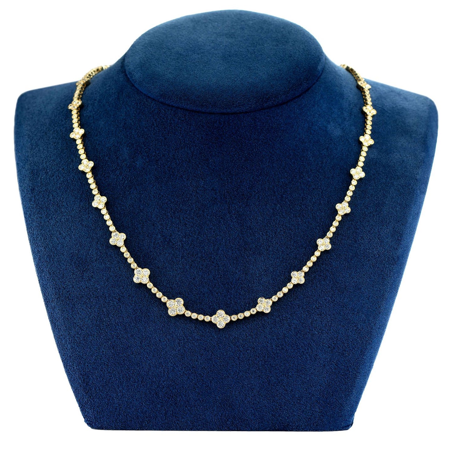 DIAMOND CLOVER STATION NECKLACE 14K SOLID GOLD 5.75CTW