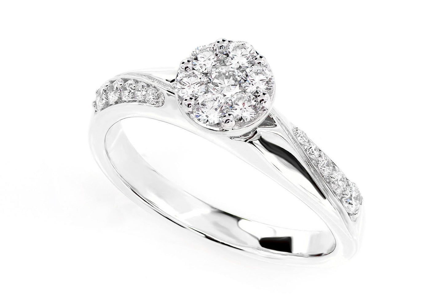 0.50CTW ROUND CLUSTER TAPERED SPLIT SHANK DIAMOND ENGAGEMENT RING 14K SOLID GOLD