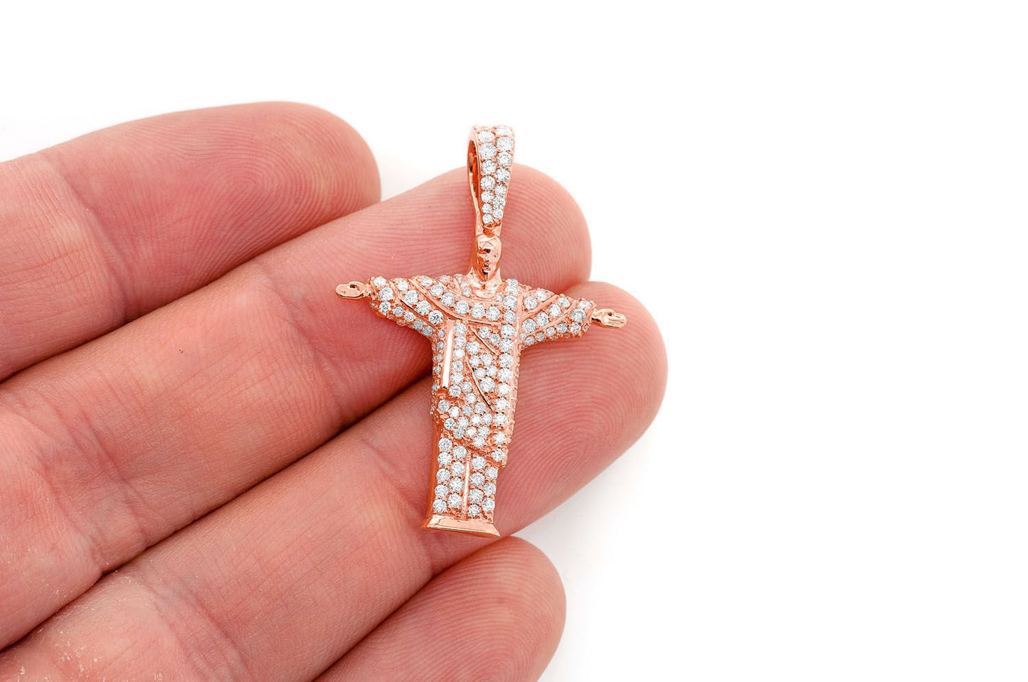 BRAZIL JESUS CHRIST THE REDEEMER DIAMOND PENDANT 14K SOLID GOLD 1.10CTW
