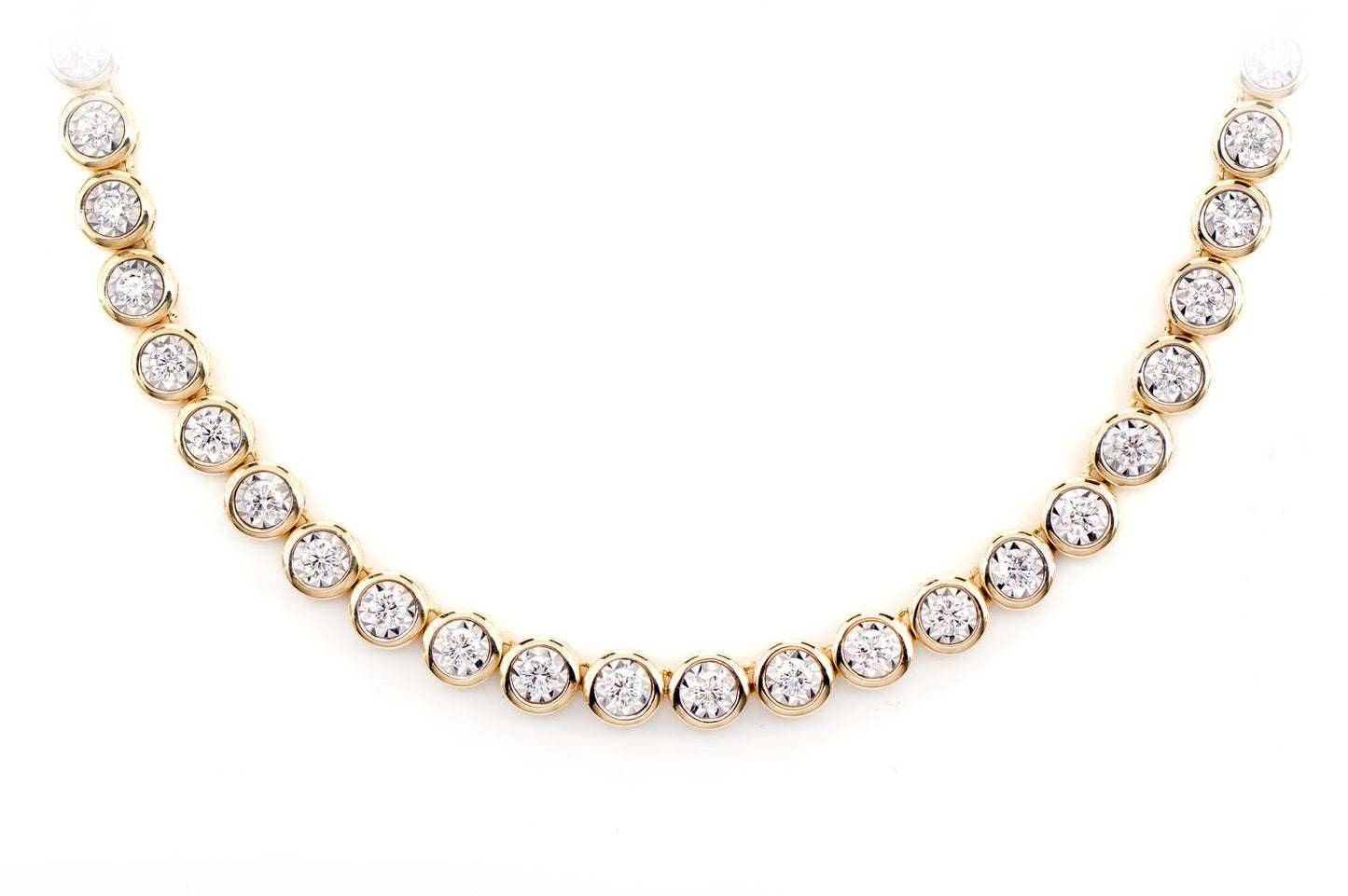 BEZEL SET MIRACLE DIAMOND TENNIS NECKLACE 14K SOLID GOLD 5.66CTW