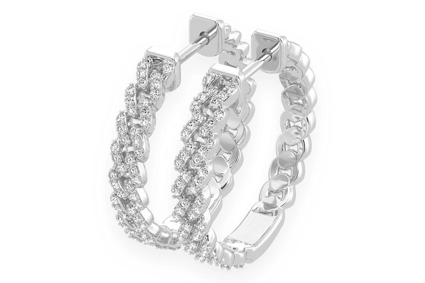 MIAMI CUBAN LINK HOOP DIAMOND EARRINGS 14K SOLID GOLD 0.50CTW