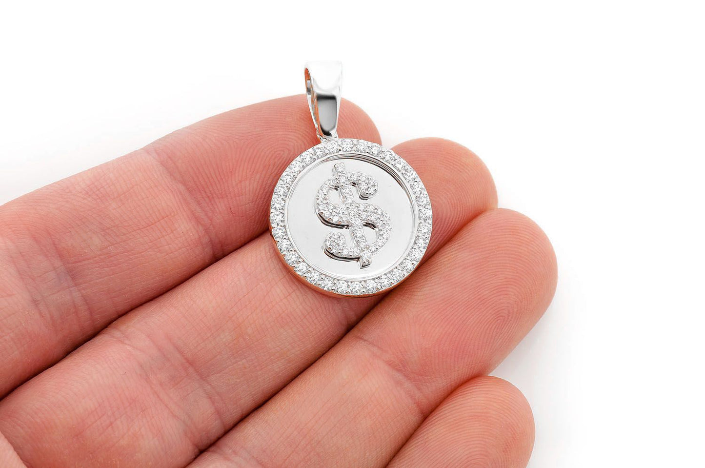 DOLLAR SIGN MEDALLION DIAMOND PENDANT 14K SOLID GOLD 1.00CTW