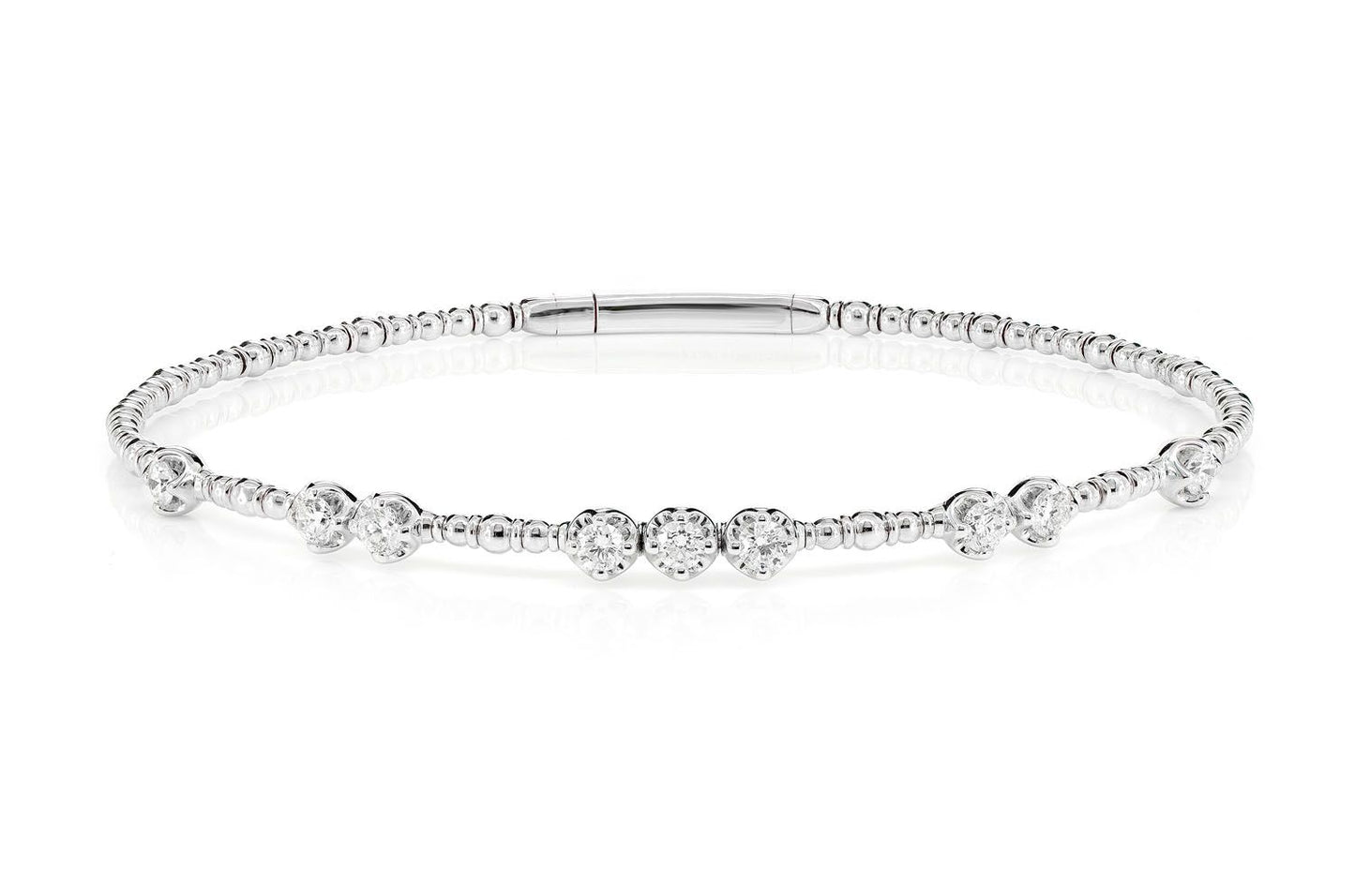GRADUATED BEADED FLEX DIAMOND BANGLE BRACELET 14K SOLID GOLD 0.60CTW