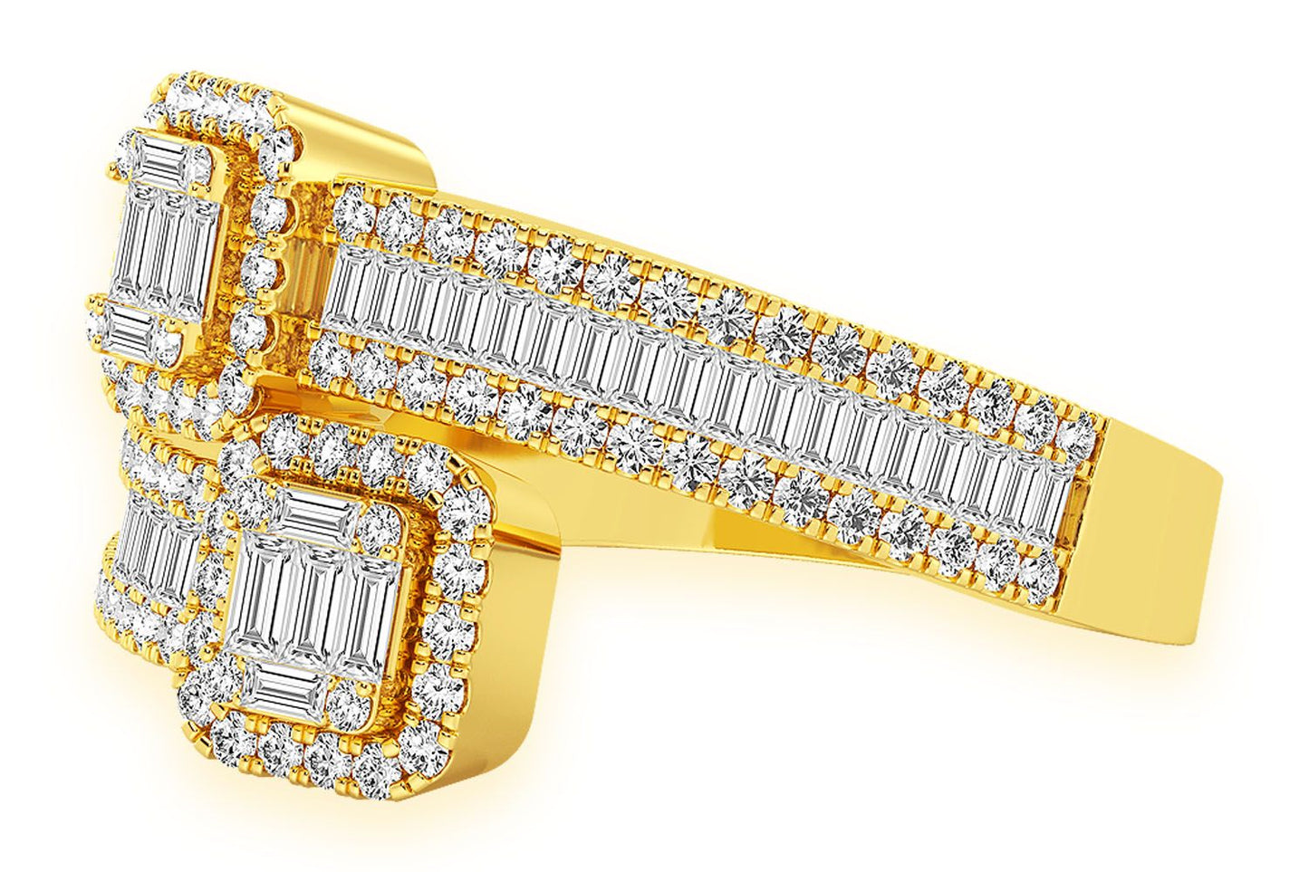 BORDER BAGUETTE CROSSOVER DIAMOND RING 14K SOLID GOLD 1.00CTW