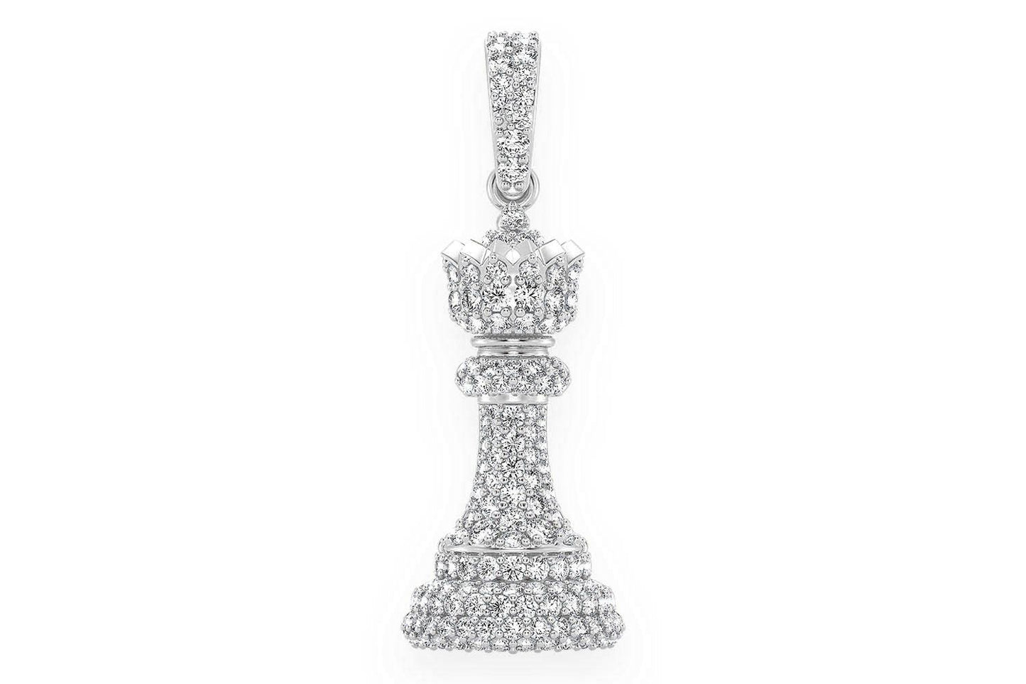 QUEEN CHESS PIECE DIAMOND PENDANT 14K SOLID GOLD 0.75CTW