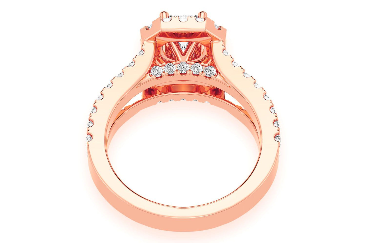 SPHINX - 0.75CT EMERALD CUT SOLITAIRE - HALO SPLIT SHANK - DIAMOND ENGAGEMENT RING